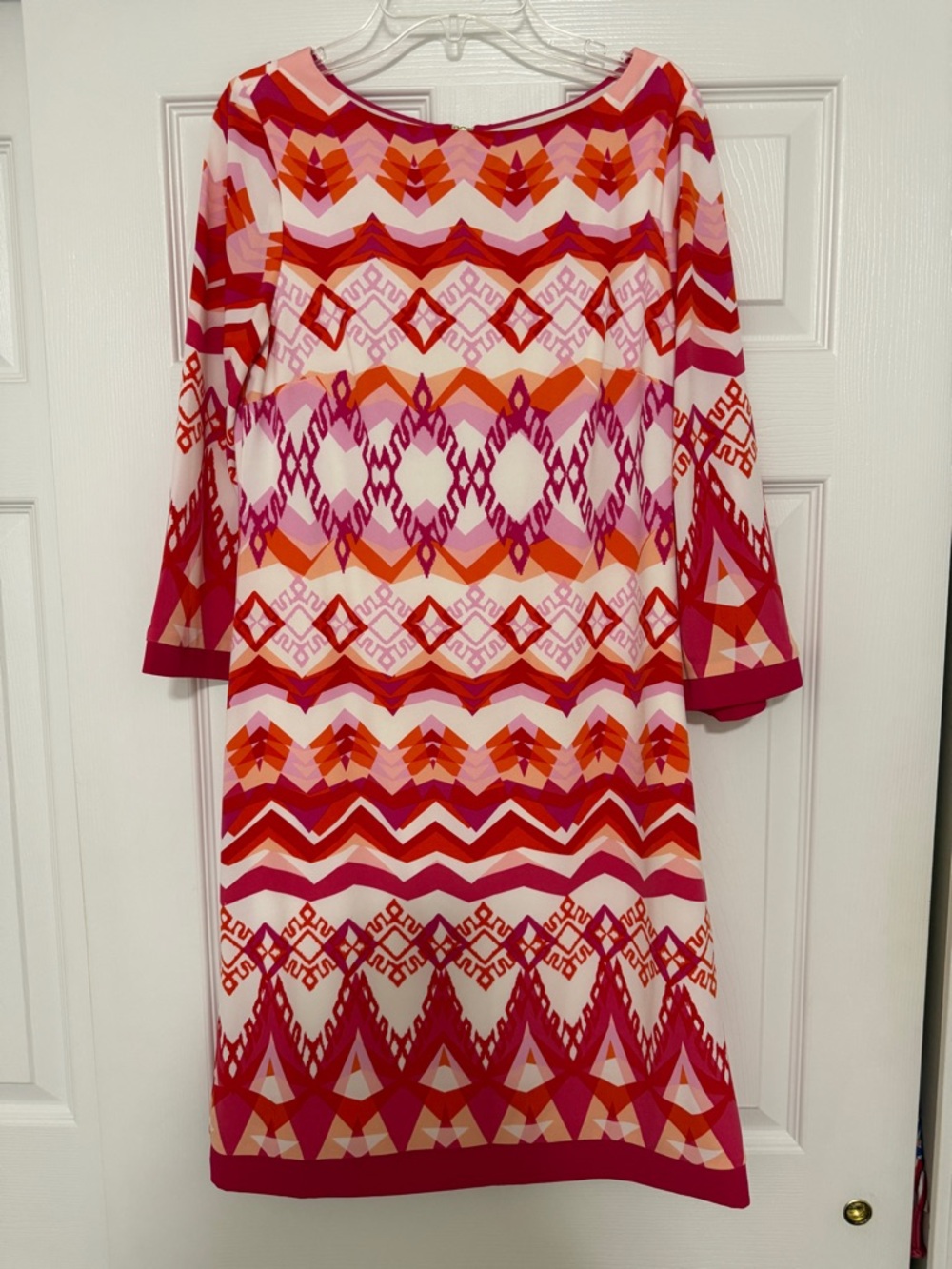 Eliza J Vibrant Geometric Pink & Red Shift Dress